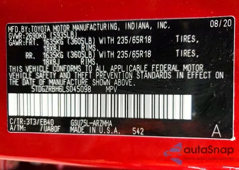 2020 Toyota Highlander Xle from USA, damaged, VIN 5TDGZRBH6LS045098